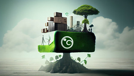 renewable energy based green businesses can limit climate change and global warming reduce co2 emission concept sustainable development and business based on renewable energyの素材