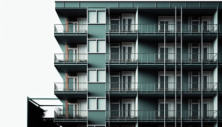 Apartment building with balconies isolatedの素材