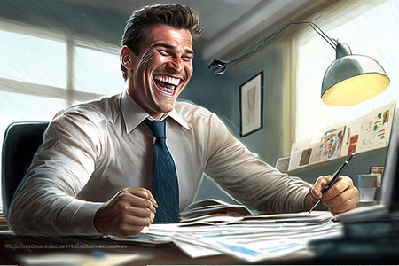 Illustration of a happy businessman working - business and working designの素材