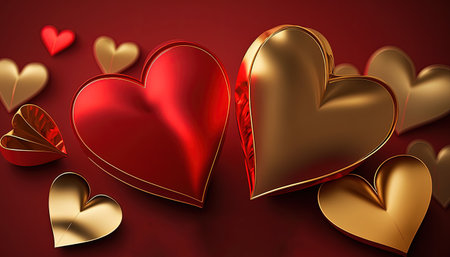 Happy Valentines day - Gold and red hearts background - Love theme designの素材