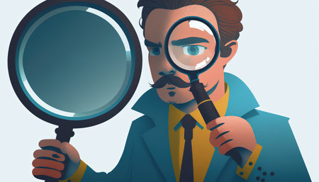 Illustration of an expert businessman holding a magnifying glass - business and working designの素材