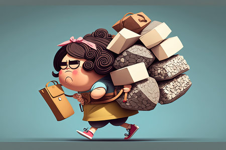 Woman carrying a bundle - Kawaii cartoon character - business illustrationの素材