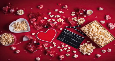 Manicured womans hands in warm wool red sweater. Fashionable valentines day nail design08の素材