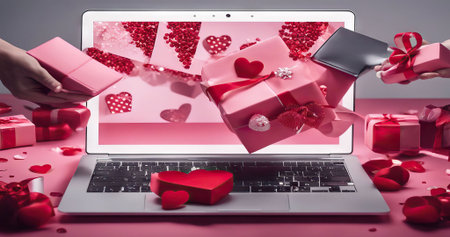 Beauty portrait of African American girl with afro hair. Beautiful black woman. A Womans face decorated with decorative hearts. Valentines day photo085の素材