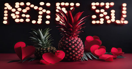 Beauty portrait of African American girl with afro hair. Beautiful black woman. A Womans face decorated with decorative hearts. Valentines day photo585の素材