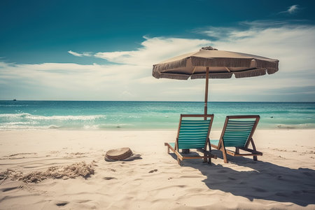 Chairs and umbrella on the beach on island vacation holiday , Beach summer relax in the sun ,の素材