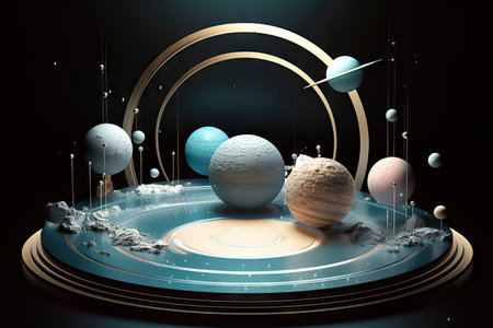 Podium platform 3d, planets, astronomy and science, product display and showcase, promotion,の素材