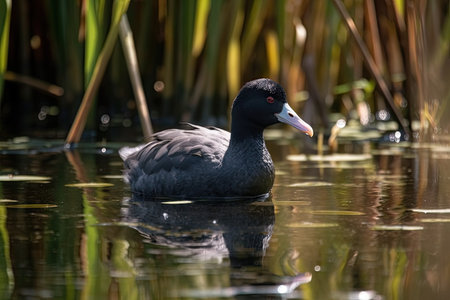 Coot duck in a pondの素材