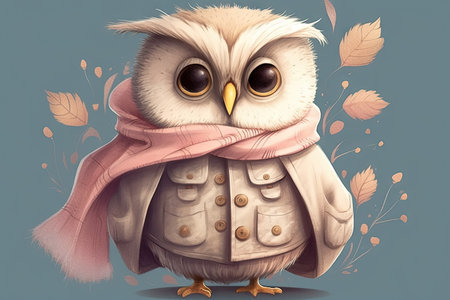 Cute baby owl with clothes, pastel color, animal greeting card for valentines day, fairy tale character, love and emotion,の素材