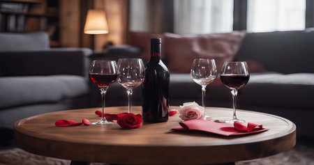 Close up of young couple toasting with glasses of red wine at restaurant40の素材