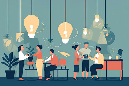 Good ideas come from coffee breaks. Business scene, inspiration, Flat Vectorの素材
