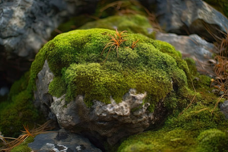 rocks covered with green moss close up moss on stone surface landscape backgroundの素材