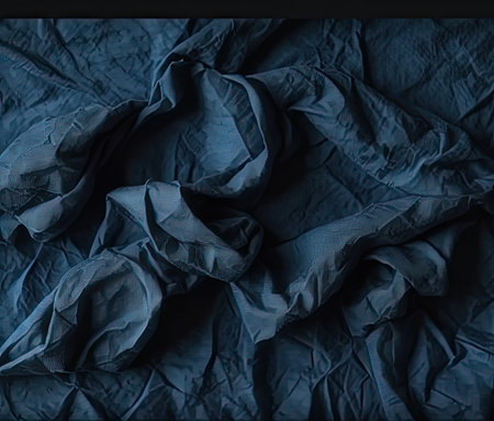 blue crumpled fabric dark wrinkled fabric background with copy space for designの素材
