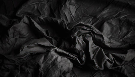 black white crumpled fabric dark wrinkled fabric background with copy space for designの素材