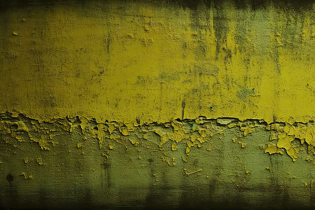 green yellow grunge background texture of painted concrete wall closeup rough surface in reflection of light dirty green color banner with copy spaceの素材