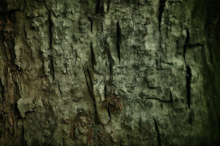 old tree with marks from an ax close up green toned grunge background old rotten tree trunk with moss and mold distressed backdropの素材