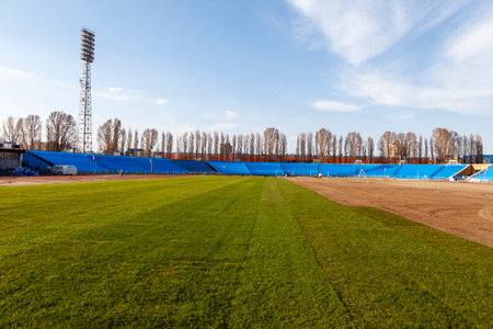 Football. World Championship 2018. Training stadium of the city of Togliatti, Samara region. May is the month of 2018. Beginning of lawn laying. Here will train the national team of Switzerland.のeditorial素材