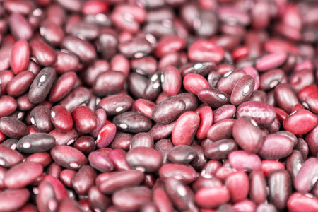 Fresh red beans laid out evenly. Photo with a shallow depth of field.