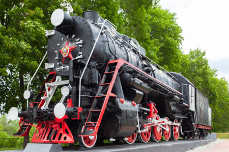 ULYANOVSK, RUSSIA, JUNE 05, 2018: The locomotive-monument L-3291. Powerful, beautiful Russian locomotive.のeditorial素材