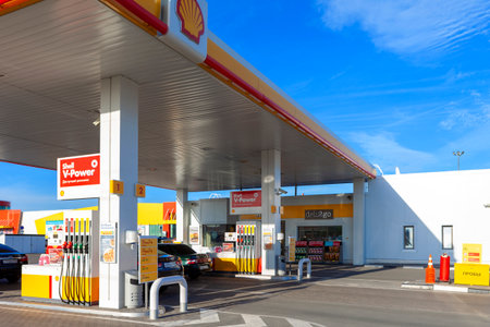 TOLYATTI, RUSSIA, JUNE 14, 2018: FUEL AND GAS STATION, PETROL PUMP. RESTING-PLACE IN THE ROADのeditorial素材