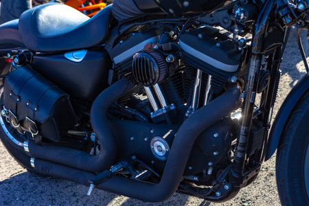 TOLYATTI, RUSSIA, MAY 09, 2018: motorcycle show of bikers dedicated to Victory Day. Black matte bike...