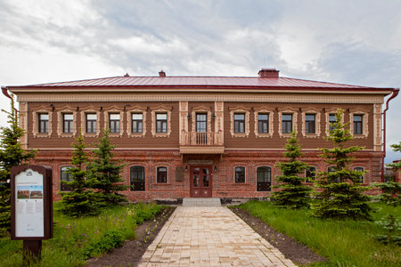 Sviyazhsk, Russia, June 04, 2018: House of the merchant F.T. Kamenev. Red brick building. Wooden carved platbands. Hotel.のeditorial素材