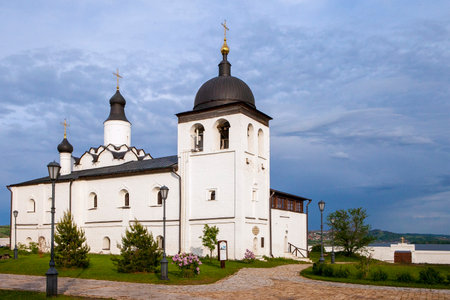 Sviyazhsk, Russia, June 04, 2018: Assumption Cathedral in Sviyazhsk, Republic of Tatarstan. White wall building.  Russia is a male monastery, included in UNESCO World Heritage list.のeditorial素材