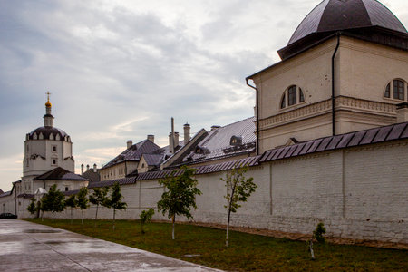 Sviyazhsk, Russia, June 04, 2018: Assumption Cathedral in Sviyazhsk, Republic of Tatarstan. White wall building.  Russia is a male monastery, included in UNESCO World Heritage list.のeditorial素材
