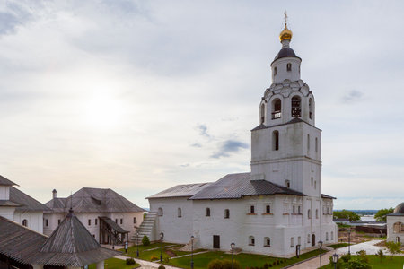 Sviyazhsk, Russia, June 04, 2018: Assumption Cathedral in Sviyazhsk, Republic of Tatarstan. White wall building.  Russia is a male monastery, included in UNESCO World Heritage list.のeditorial素材