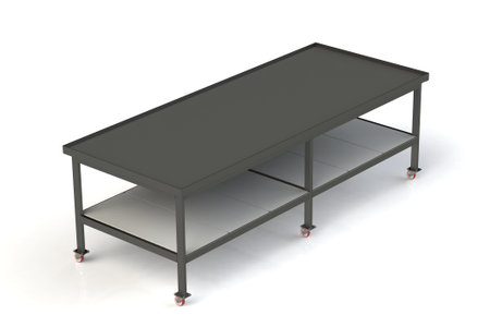 Working table of black metal covered with rubber. On white isolated background. 3D rendering,  3D illustration,の写真素材