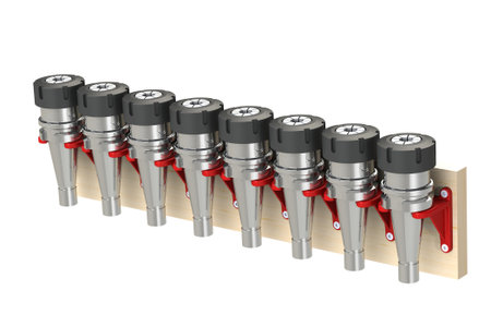 Rack with milling cartridges for easy storage of cartridges. 3D rendering. 3d illustration..の写真素材