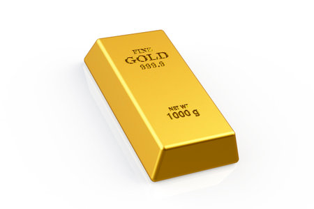 Bar of gold on a white background on a white background.の写真素材