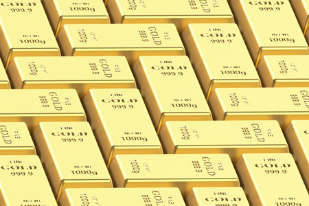 Bar of gold on a white background on a white background. 3d renderingの写真素材