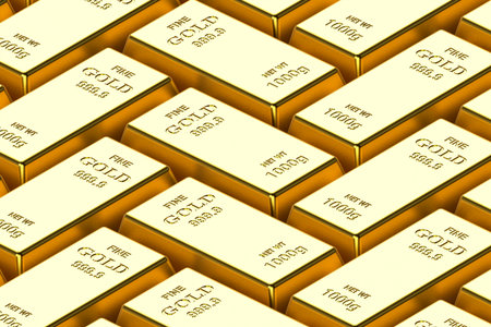 Bar of gold on a white background on a white background. 3d renderingの写真素材