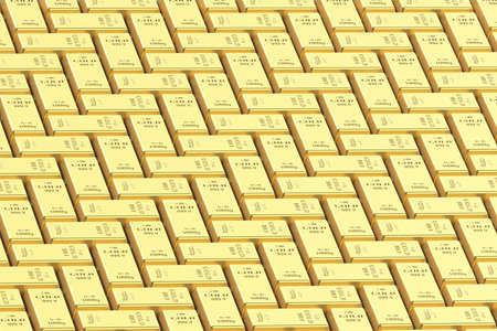 Bar of gold on a white background on a white background. 3d renderingの写真素材