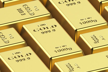 Bar of gold on a white background on a white background. 3d renderingの写真素材