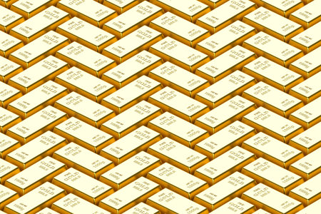 Bar of gold on a white background on a white background. 3d renderingの写真素材
