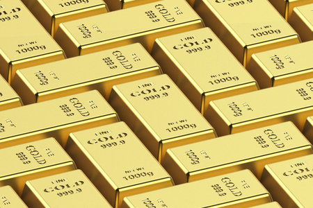 Bar of gold on a white background on a white background. 3d renderingの写真素材