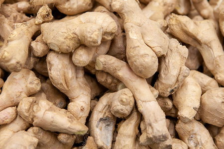 Fresh ginger root for food background.の写真素材