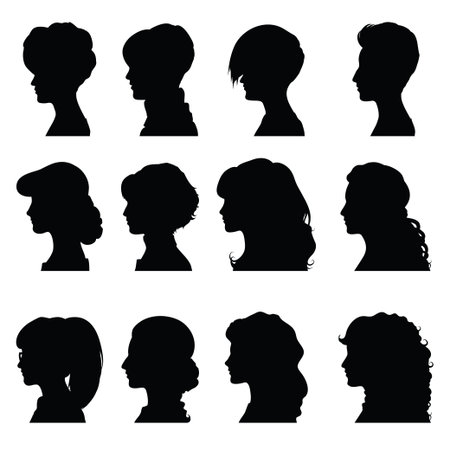 Set of silhouettes of profiles women for your designのイラスト素材