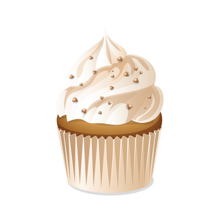 Cupcake icon isolated on a white background. Vanilla cake with cream and nuts. Vector illustration.のイラスト素材