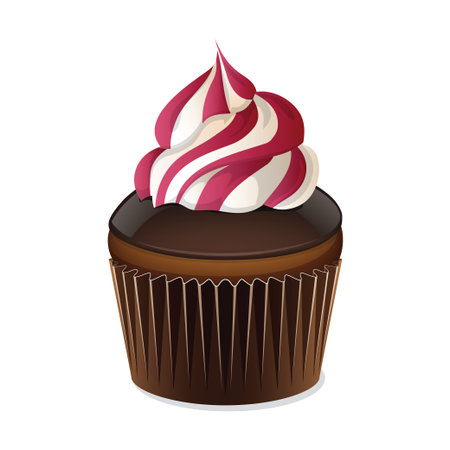 Cupcake icon isolated on a white background. Icon cupcake with chocolate
glaze. Chocolate cupcake with cream. Vector illustration.のイラスト素材
