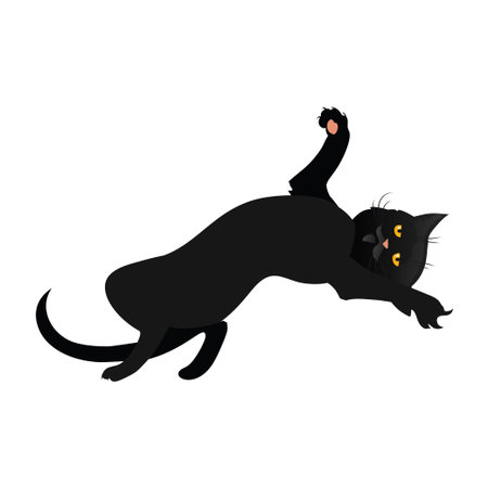 Black cat isolated on white background. Funny cat in cartoon style. Vector illustration.のイラスト素材