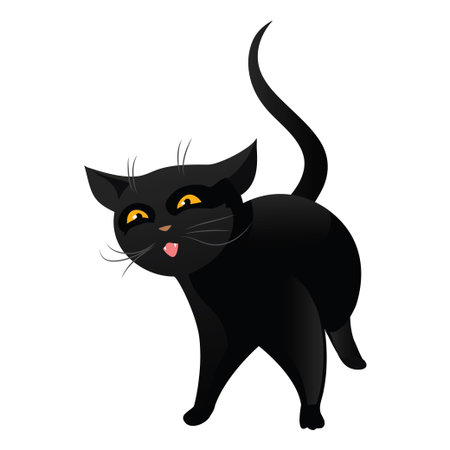 Black cat isolated on white background. Funny cat in cartoon style. Vector illustration.のイラスト素材