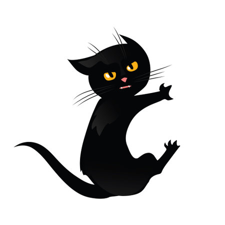 Black cat isolated on white background. Funny cat in cartoon style. Vector illustration.のイラスト素材