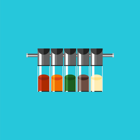 Icon spices isolated on a blue background. Flat icon spices in glass bottles. Vector illustration.のイラスト素材
