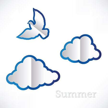 Summer background with bird and clouds. Original background for your design.のイラスト素材