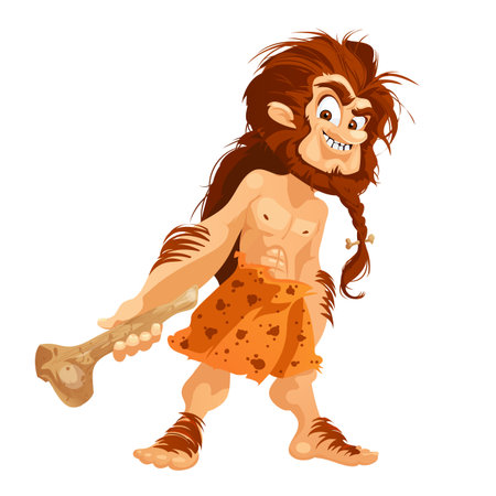 Caveman isolated on white background. Caveman with a cudgel in a cartoon style. Vector illustration.のイラスト素材