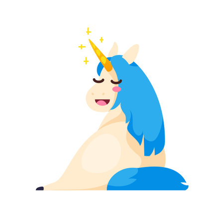 Funny unicorn isolated on white background. Drunk unicorn in cartoon style. Vector illustration.のイラスト素材