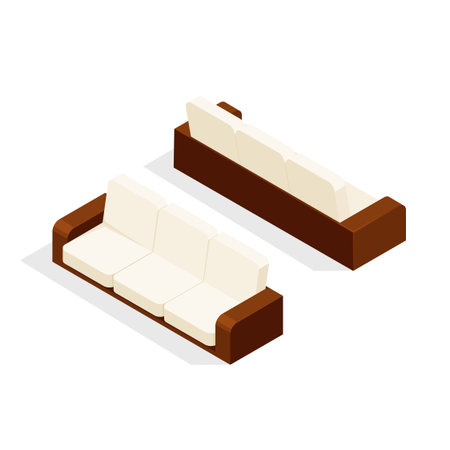 Isometric sofa isolated on white background. 3d sofa, front view and rear view.のイラスト素材